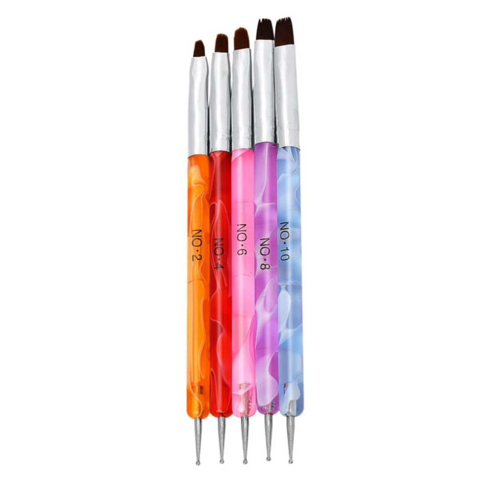 5pcs Double Ended Nail Art Dotting and Brush Pens for Acrylic Gel Manicure Design
