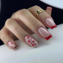 Valentine's Day Press On Nails Set Red Heart French Tip Medium Square False Nails for Women 24Pcs