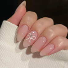 Medium Almond Nude Glossy Press On Nails Kit with Glue and Tools, Reusable Acrylic Fake Nails for Women 24Pcs