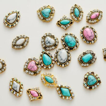 50PCS Turquoise Nail Charms Retro 3D Nail Art Decorations Vintage Alloy Flatback for Manicure
