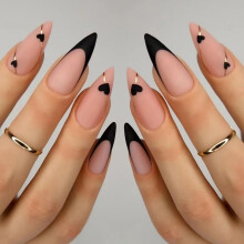 Valentine Press On Nails Medium Almond French Tip Pink Matte Heart Fake Nails for Women 24Pcs