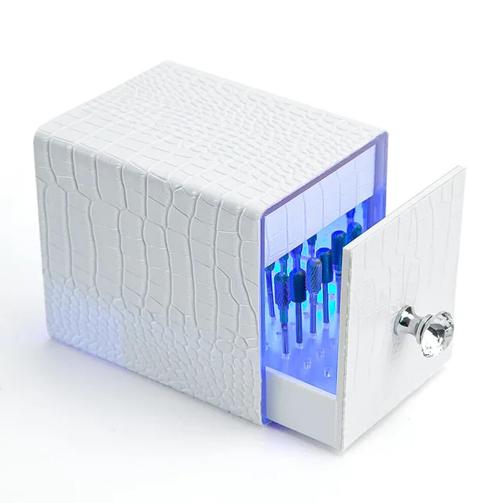 Light/White 48 Holes Nail Drill Bit Holder With Usb Uv Dustproof Acrylic Organizer Box For Manicure Tools (White)