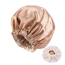 Silk Sleep Bonnet for Curly Hair, Large Satin Hair Cap with Adjustable Elastic Band, Khaki