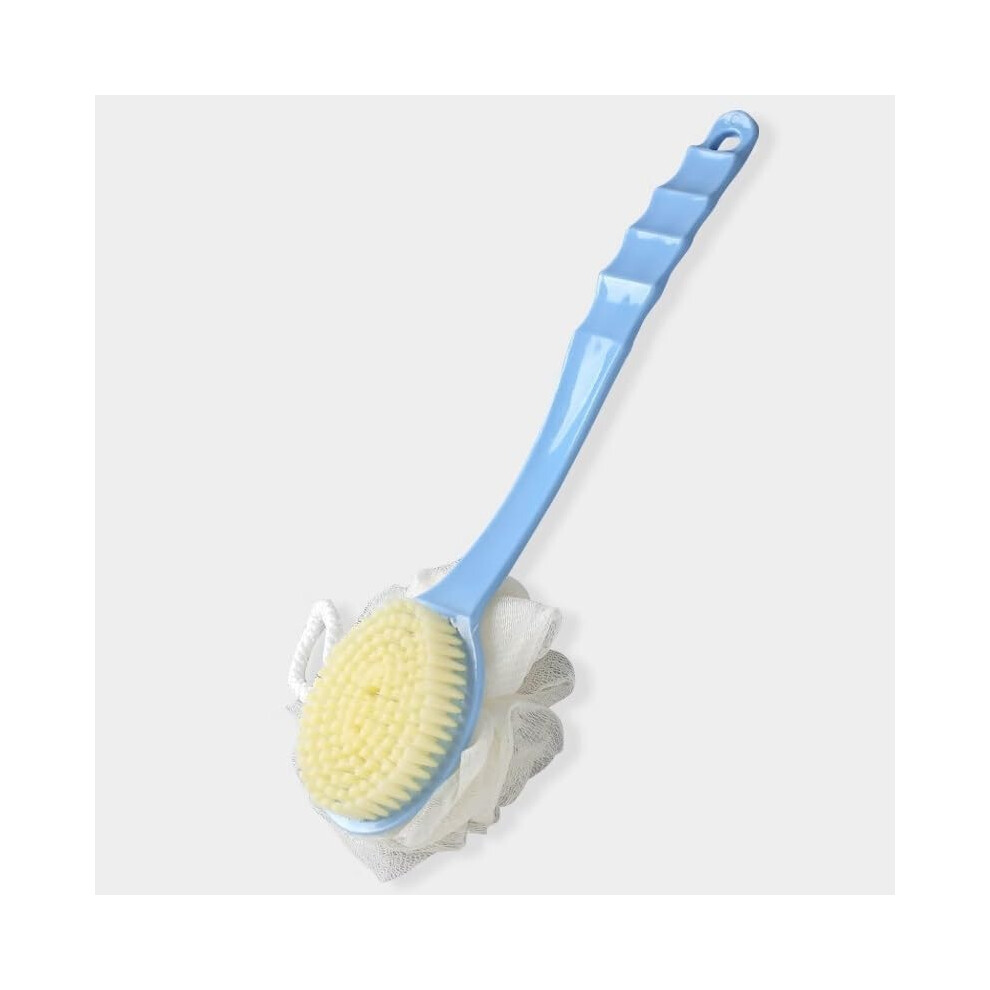Blue Long Handle Bath Brush For Back With Doublesided Bristles, Gentle Exfoliating Body Brush,