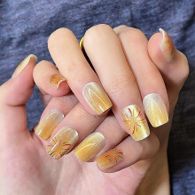 30 Pcs Medium Short Square Press On Nails for Women Colorful Smokey Brown Fake Nails with Salon Finish