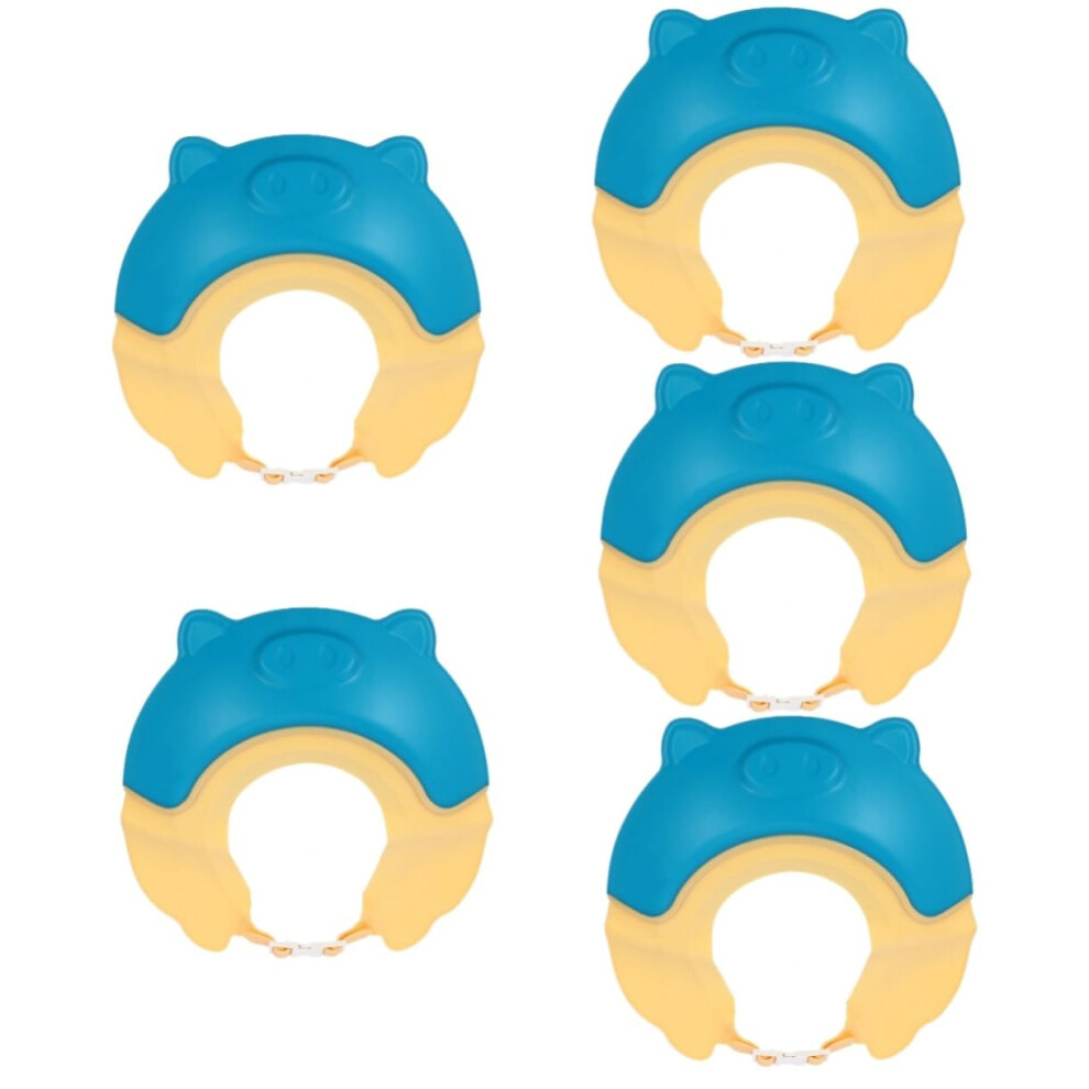 Baby Shower Cap Set Of 5 Waterproof Kids Shampoo Shield Adjustable Soft Silicone Bath Hat For Toddlers Yellow/Blue