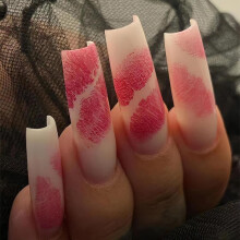 Valentine's Day Long Square Coffin Press On Nails Set Matte Gradient Pink White Acrylic Reusable Nail Tips 24Pcs