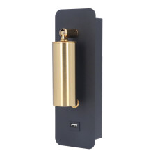 LED Wall Light Key Switch Black Gold - USB Charging Minimalist Bedside Sconce