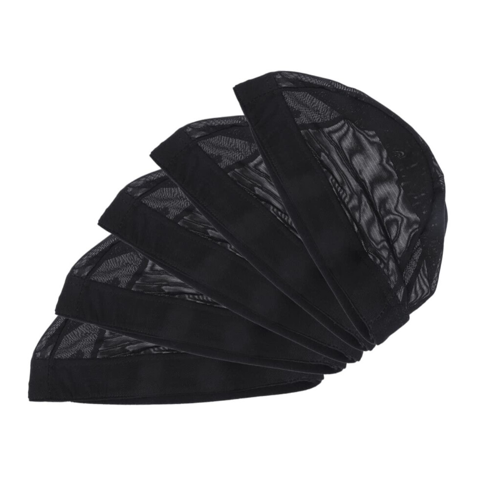 Unisex Black 5Pcs Elastic Dome Wig Caps For Women And Men Breathable Stretch Mesh Comfortable For Wigs