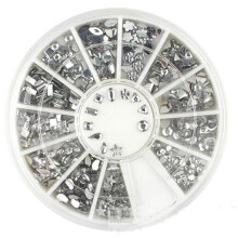Nail Art Decorations Set with Metal Nail Studs, 12 Grids Silver Rhinestones for DIY Crafts