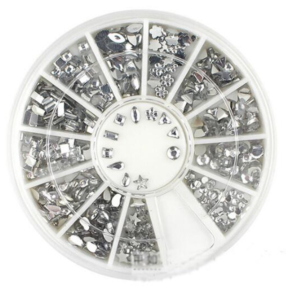 Nail Art Decorations Set with Metal Nail Studs, 12 Grids Silver Rhinestones for DIY Crafts