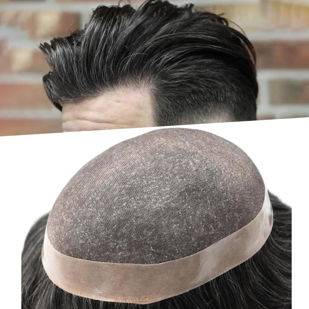 Unisex Grey Men's Hair Toupee 7X9 Off Black+30% 120% Density Natural Look Breathable Monofilament Hairpiece