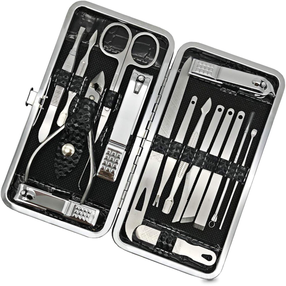 Black 16Pcs Manicure Pedicure Set Nail Clippers Kit Stainless Steel Grooming Tools For Nail And Facial Care With Travel Case