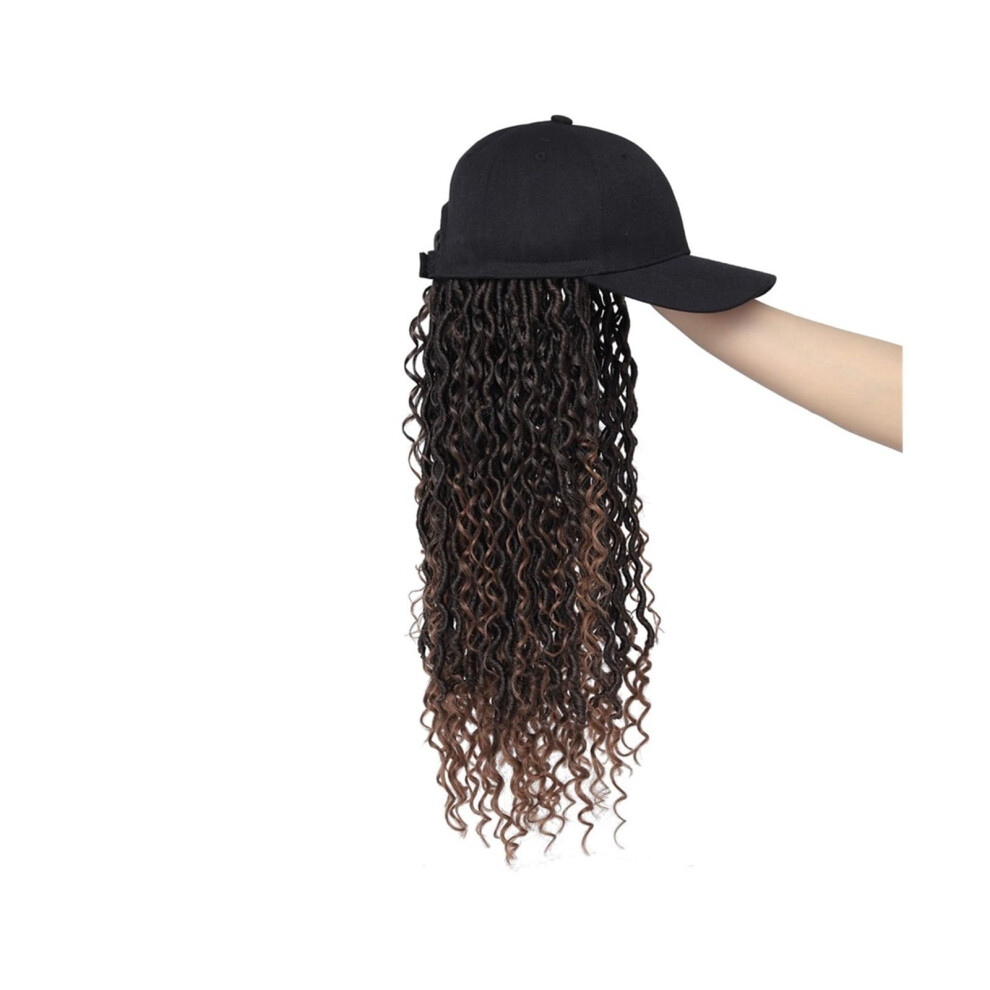 Baseball Cap Wig with Bangs and Braided Hair Extension, Curly Synthetic Hat Wig for Women, Adjustable Chocolate