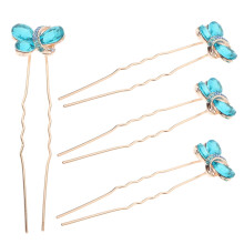 4pcs Blue Rhinestone U Shape Hair Pins for Brides Wedding Hair Accessories Bridesmaids