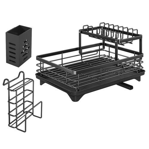 Double Layer Carbon Steel Dish Rack Dish-Black fully equipped
