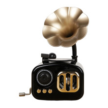 Antieke Mini Handslinger Grammofoon Muziekdoos-Zwart