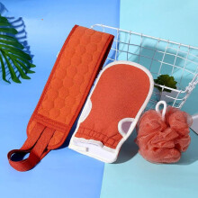 Adult Bath Towel Set with Extended DoubleSided Scrubber and Soothing Bath Bomb, Caramel