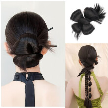 Synthetic Hair Bun Extension with Braided Chignon and ClipOn Ponytail for Wedding Party, Natural Volume Boost