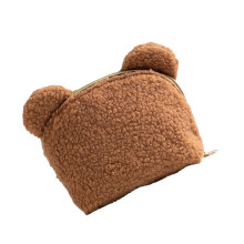 Sac à cosmétiques Portable en forme d'ours en peluche-kaki