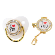 Schnullerkette mit Blinkmuster "Ich liebe dich" für Babys 6-18 Monate, weiß, Größe M
