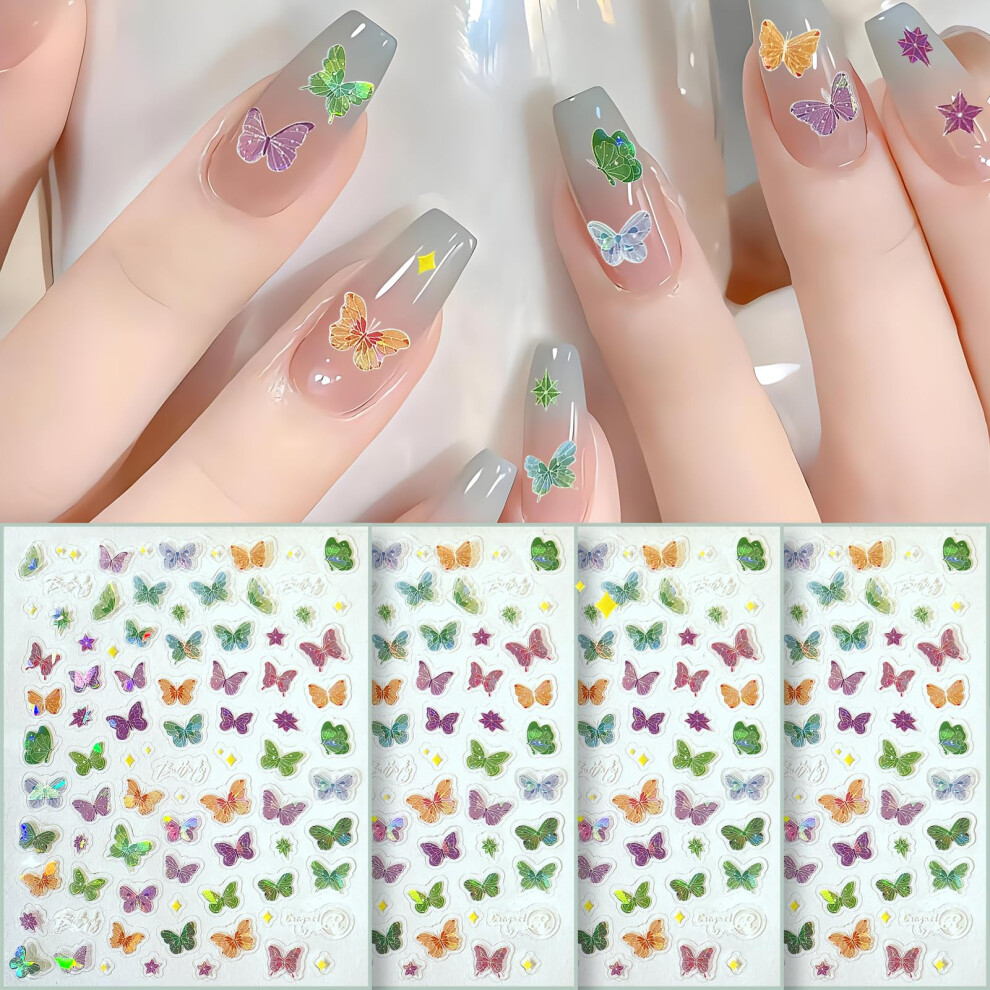 Butterfly Nail Stickers 4 Sheets SelfAdhesive Nail Art Decals for Women DIY Manicure Designs