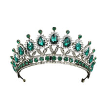 Baroque Crystal Bridal Tiara and Green Rhinestone Wedding Crown for Bride Prom Pageant Elegance