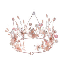 Gold Crystal Butterfly Bridal Crown Wedding Tiara Handmade Rhinestone Pageant Headpiece for Bride
