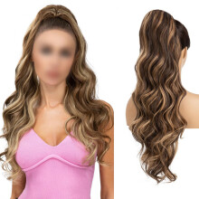 Ponytail Hair Extension Long Wavy Synthetic Hairpiece with Natural Matte Finish, 26in Brown Blonde