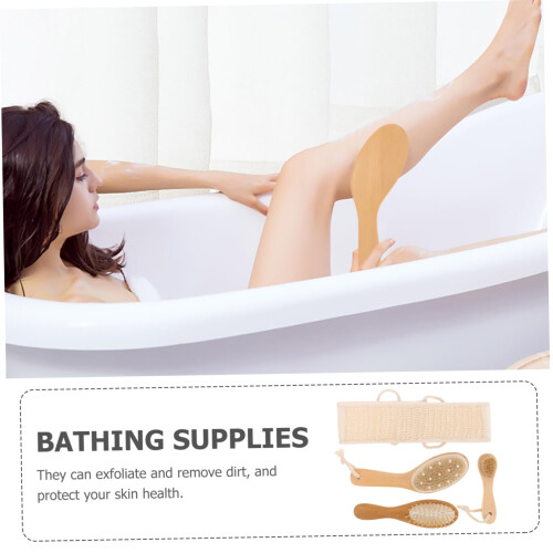 Bath Body Brush Set 4pcs DoubleSided Exfoliating Bath Brush with Long Handle Back Scrubber 1