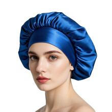 iLamvie Cappello in Seta Ricci, Bonnet in Seta, Cappello Notturno per Donne (Blu)