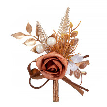 Roos en bladeren boutonniere set voor bruidsfeest en-bruin