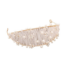 Bridal Tiara Vintage Pearl Crown Gold Crystal Wedding Headpiece Handmade Rhinestone Hair Accessory