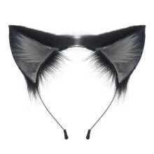 Cosplay Black Wolf Fox Ears Headband, Realistic Furry Animal Ears for Halloween Party