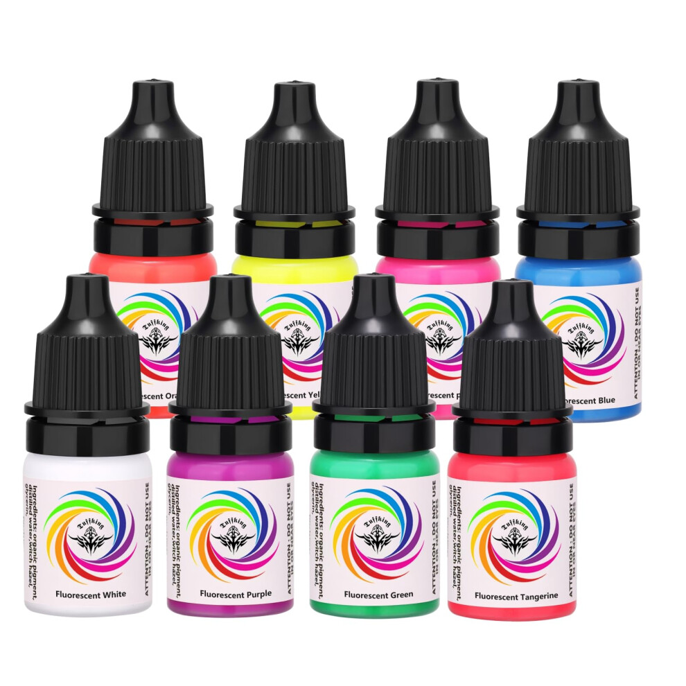Tattoo Ink Set 8 Colors Fluorescent Blacklight Glow Permanent Pigment UV Kit 5ml Bottles