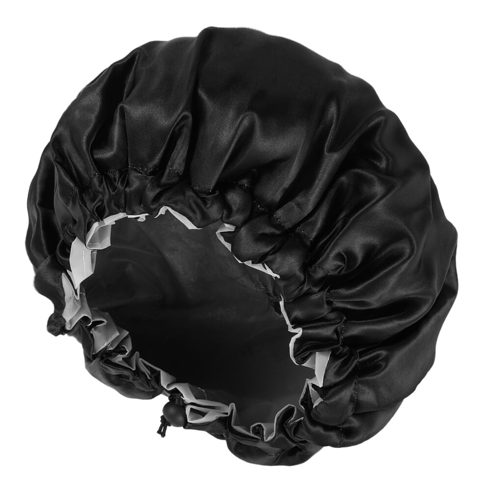 Waterproof Shower Cap for Men, Adjustable Satin Bonnet with Double Layer Design, Extra Large Black