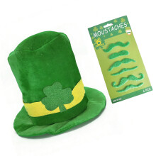 Unisex Irish Festival Hat with 6 Mustaches Beards Green-Yellow