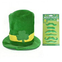 Patricks Day Partyhut mit 6 Schnurrbärten und Bärten.-Gelb