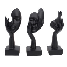 Pack of 3 Thinker Statues Resin Abstract Art Sculptures-Black