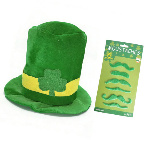 Patricks Day Party Hat with 6 Mustaches Beards for Men-Yellow