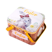 Easter Themed Metal Tin Basket With Handle For Holiday-E