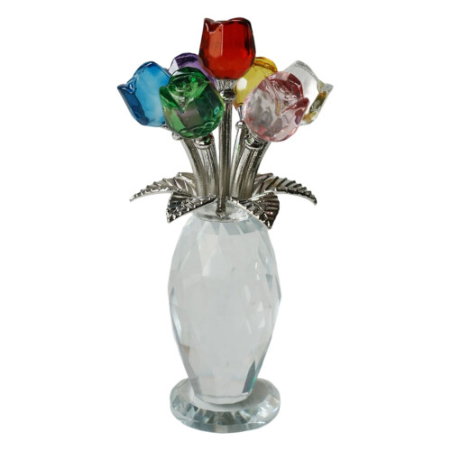 Figurine de fleur de Rose en cristal avec Base,-sept couleurs