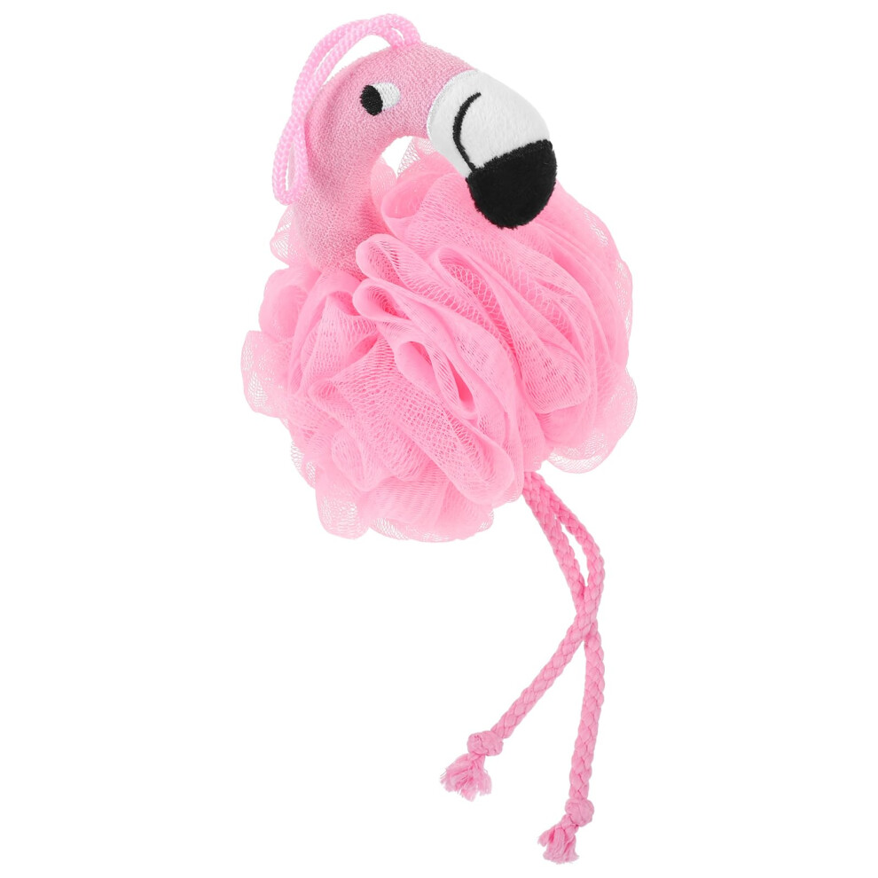 Flamingo Bath Sponge for Kids, Flower Shower Loofah Mesh Pouf, Gentle Exfoliation, Quick Dry Loop