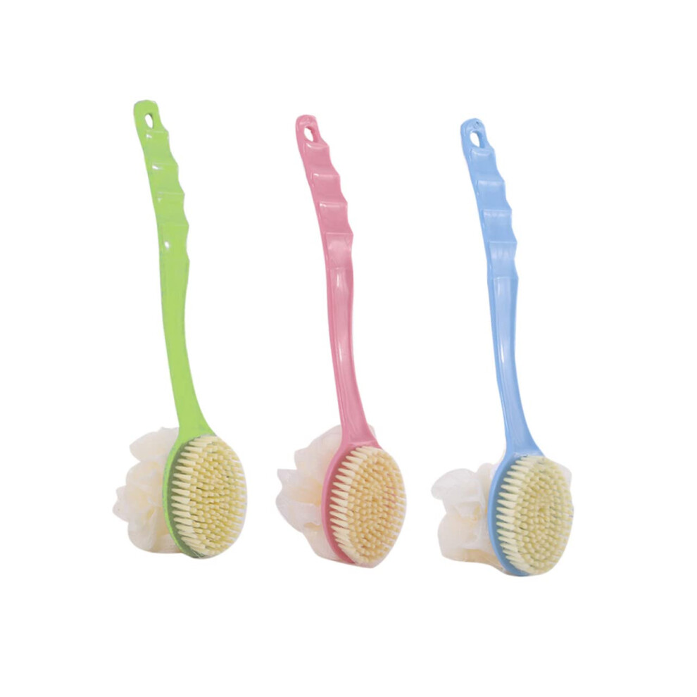 Bath Brush with Long Handle Set, DoubleSided Soft and Stiff Bristles Back Scrubber, Nordic Pink Green Blue