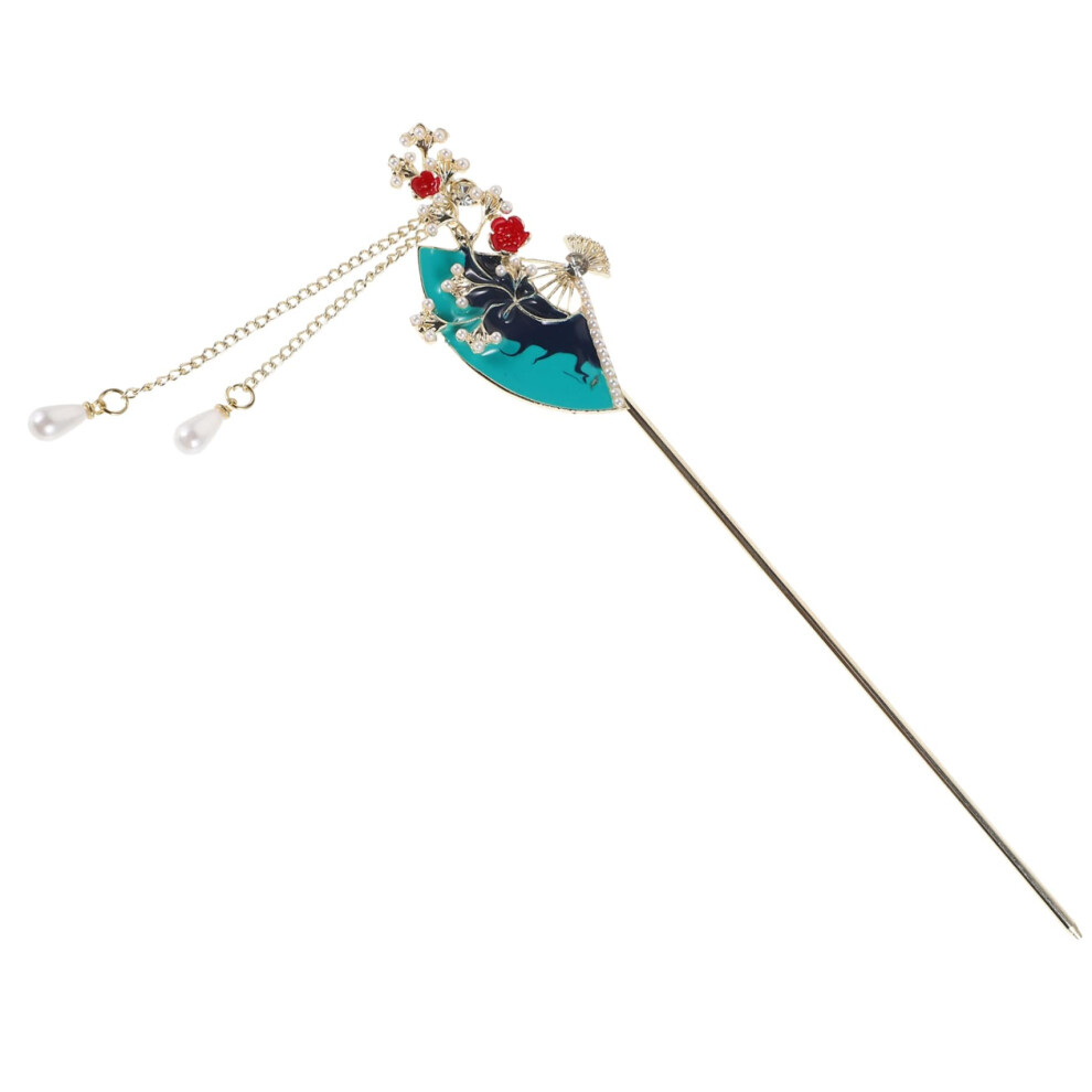 Unisex Fan Shaped Chinese Hair Stick With Tassel Elegant Hairpin For Wedding Hanfu And Long Hair Styling
