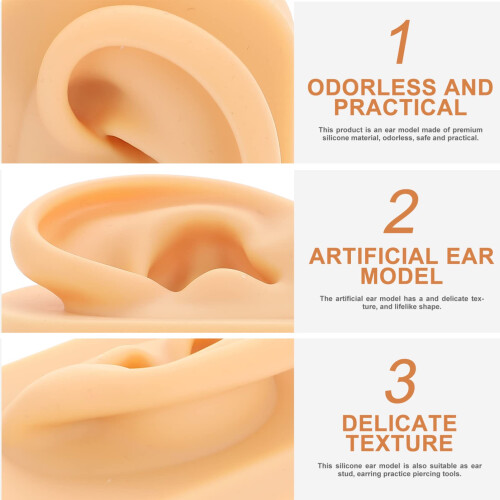 Realistic Silicone Ear Model for Piercing Training and Jewelry Display, Reusable Practice Dummy 2