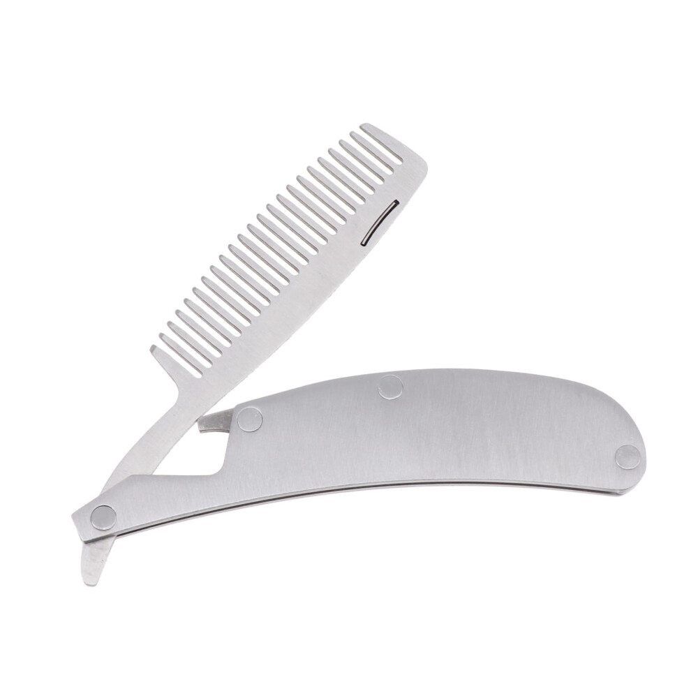 Stainless Steel Folding Comb for Men with Wide Fine Teeth and Bottle Opener, Antistatic Travel Grooming Tool