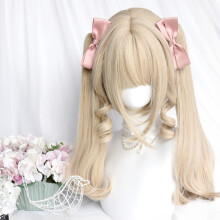 Short Bob Lolita Wig with Curly Sideburns and 2 Removable Ponytails, Heat‑Resistant Synthetic Cosplay Wig Linen Beige‑Blonde