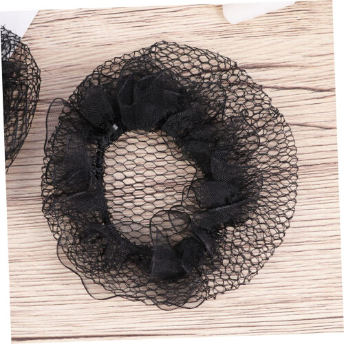 Black Ballet Bun Hair Net 5pcs with Secure Elastic Fit, Elegant Ruffled Design for Dance Performance 1