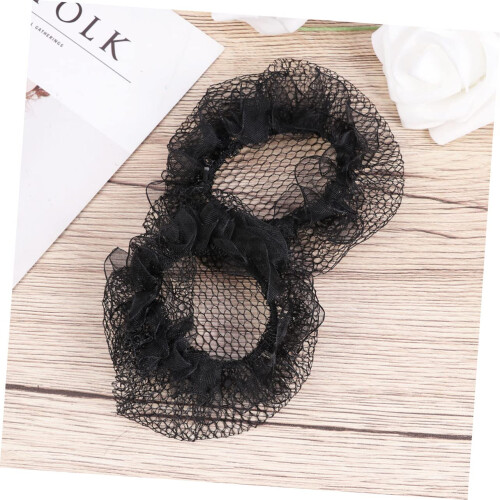 Black Ballet Bun Hair Net 5pcs with Secure Elastic Fit, Elegant Ruffled Design for Dance Performance 2